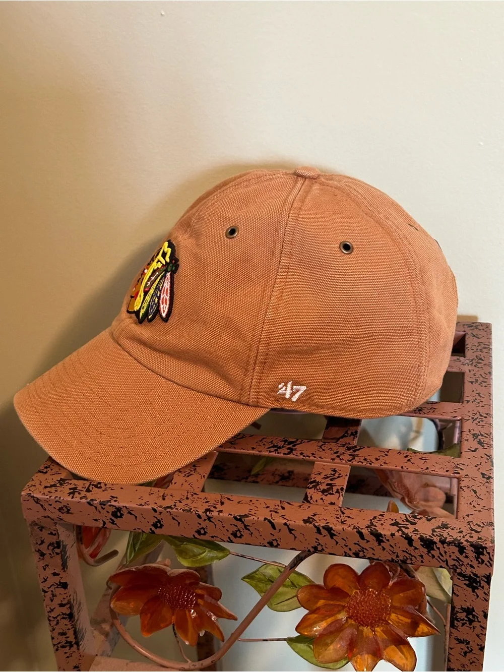 Carhartt x '47 Brand Chicago Blackhawks NHL Hat Brown Canvas Clean Up Strapback